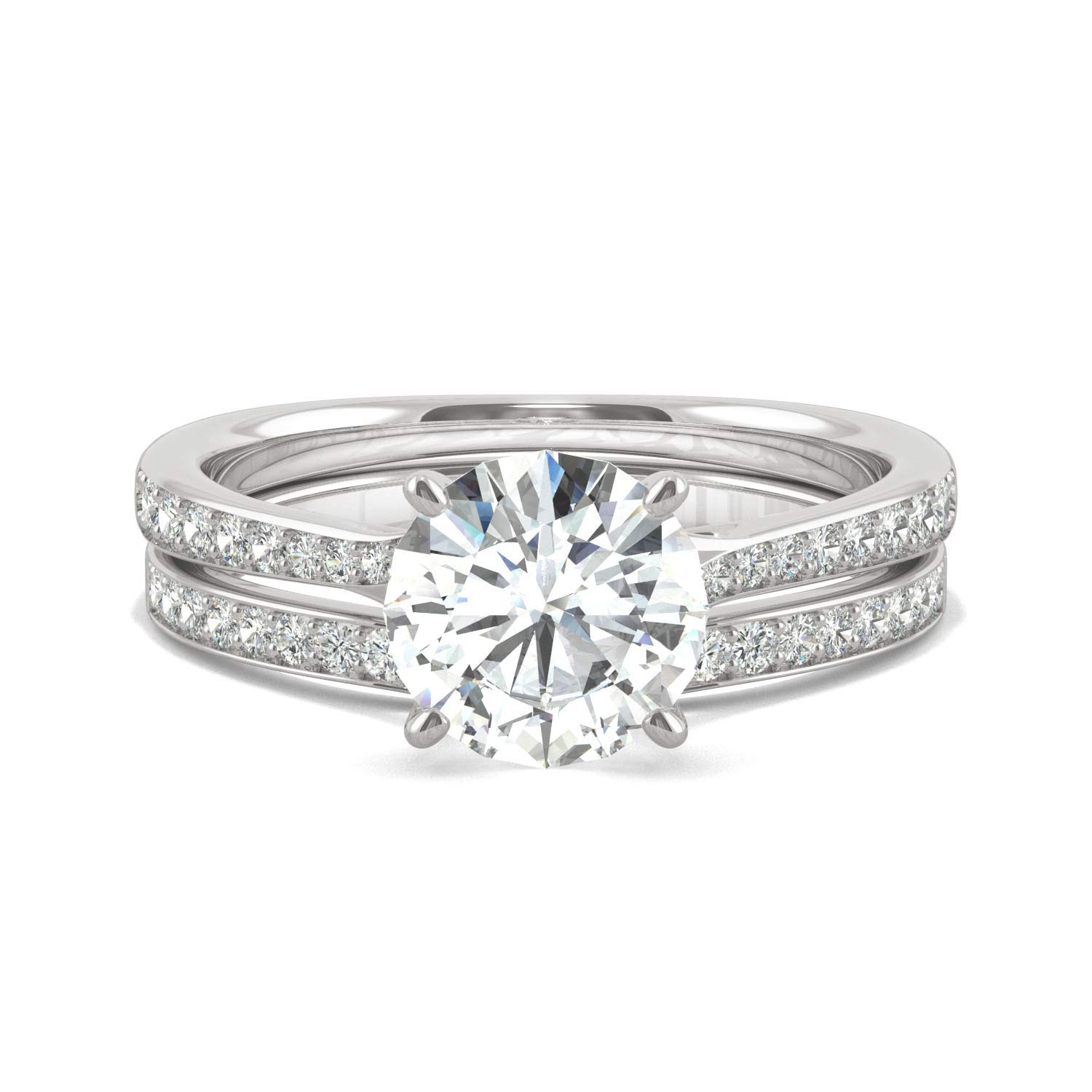 14K White Gold Moissanite by Charles & Colvard 7.5mm Round Bridal Set-size 10 1.81cttw DEW