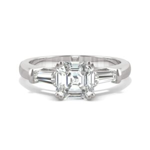 14K White Gold Moissanite by Charles & Colvard 6.5mm Asscher Three Stone Ring- size 7 1.67cttw