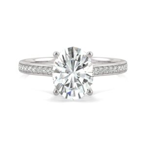 14K White Gold Moissanite by Charles & Colvard 9x7mm Oval Engagement Ring-size 7 2.37cttw DEW