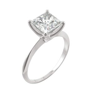 14K White Gold Moissanite by Charles & Colvard 7mm Princess Cut Engagement Ring-size 5 1.92ct DEW