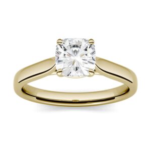 14k yellow gold moissanite by charles & colvard 6mm cushion engagement ring-size 7 1.10ct dew