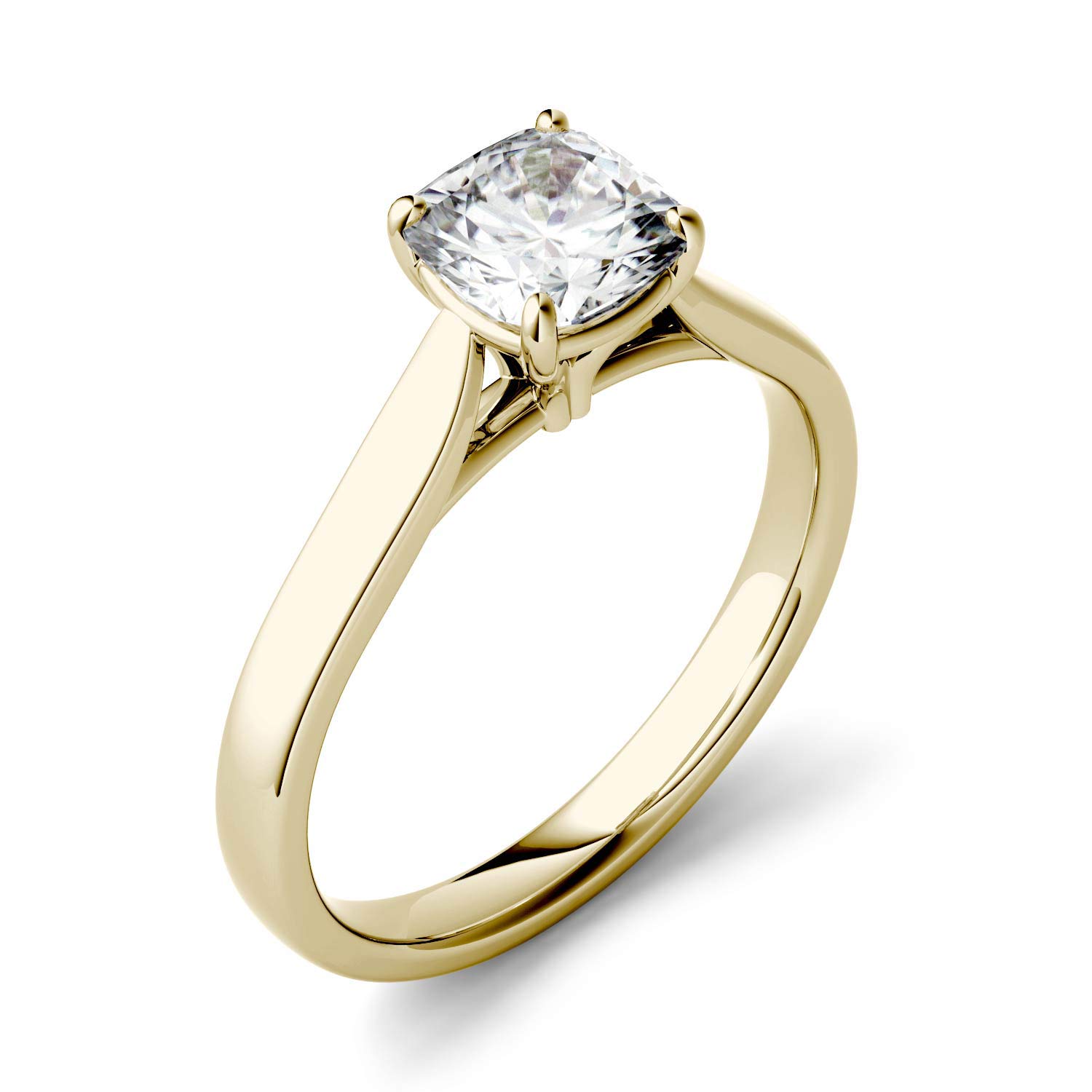 14K Yellow Gold Moissanite by Charles & Colvard 6mm Cushion Engagement Ring-size 7 1.10ct DEW