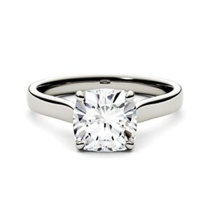 charles & colvard created moissanite 7.5mm cushion cut solitaire engagement ring for women | 2 cttw dew | lab grown | solid 14k white gold with rhodium | size 7