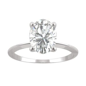 charles & colvard created moissanite 9x7mm oval cut engagement ring for women | 2.1 cttw dew | lab grown | solid 14k white gold with rhodium | size 7