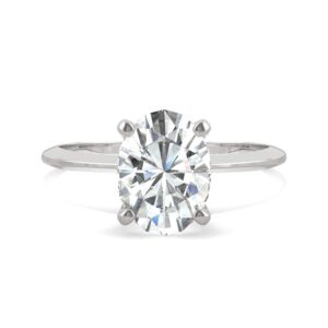 Charles & Colvard Created Moissanite 9x7mm Oval Cut Engagement Ring for Women | 2.1 cttw DEW | Lab Grown | Solid 14K White Gold with Rhodium | Size 7