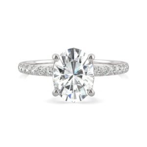 Charles & Colvard Created Moissanite 9x7mm Oval Cut Engagement Ring for Women | 2.34 cttw DEW | Lab Grown | Solid 14K White Gold with Rhodium | Size 6