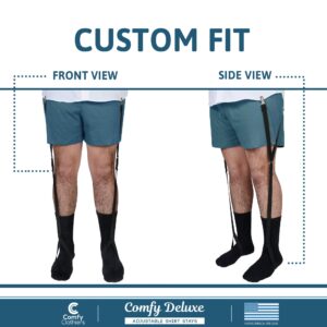 Comfy Clothiers Adjustable Shirt Garters - 25" Wide. Elastic Stirrup Shirt Stay, Easy to Wear, Tucked In - Men & Women with Foot Loop - For All Types of Shirts