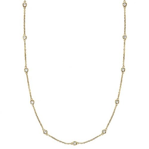 The Diamond Deal 14kt Yellow Gold Womens Round 1.00CT Diamond By the Yard Necklace (16 inches Long Necklace and 1mm Thick)