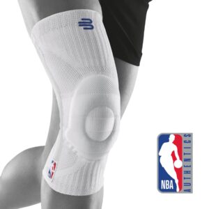 bauerfeind knee bandage sports knee support nba unisex in white, 1 sports knee support for basketball, wearable on right and left knee, knee brace