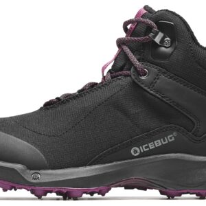 Icebug Womens Pace3 BUGrip GTX Hiking Boot with Carbide Studded Traction Sole, Black/DarkHibiscus, 6