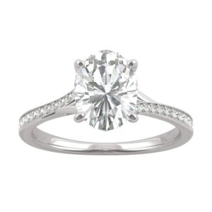 Charles & Colvard Created Moissanite 9x7mm Oval Cut Engagement Ring for Women | 2.25 cttw DEW | Lab Grown | Solid 14K White Gold with Rhodium | Size 7