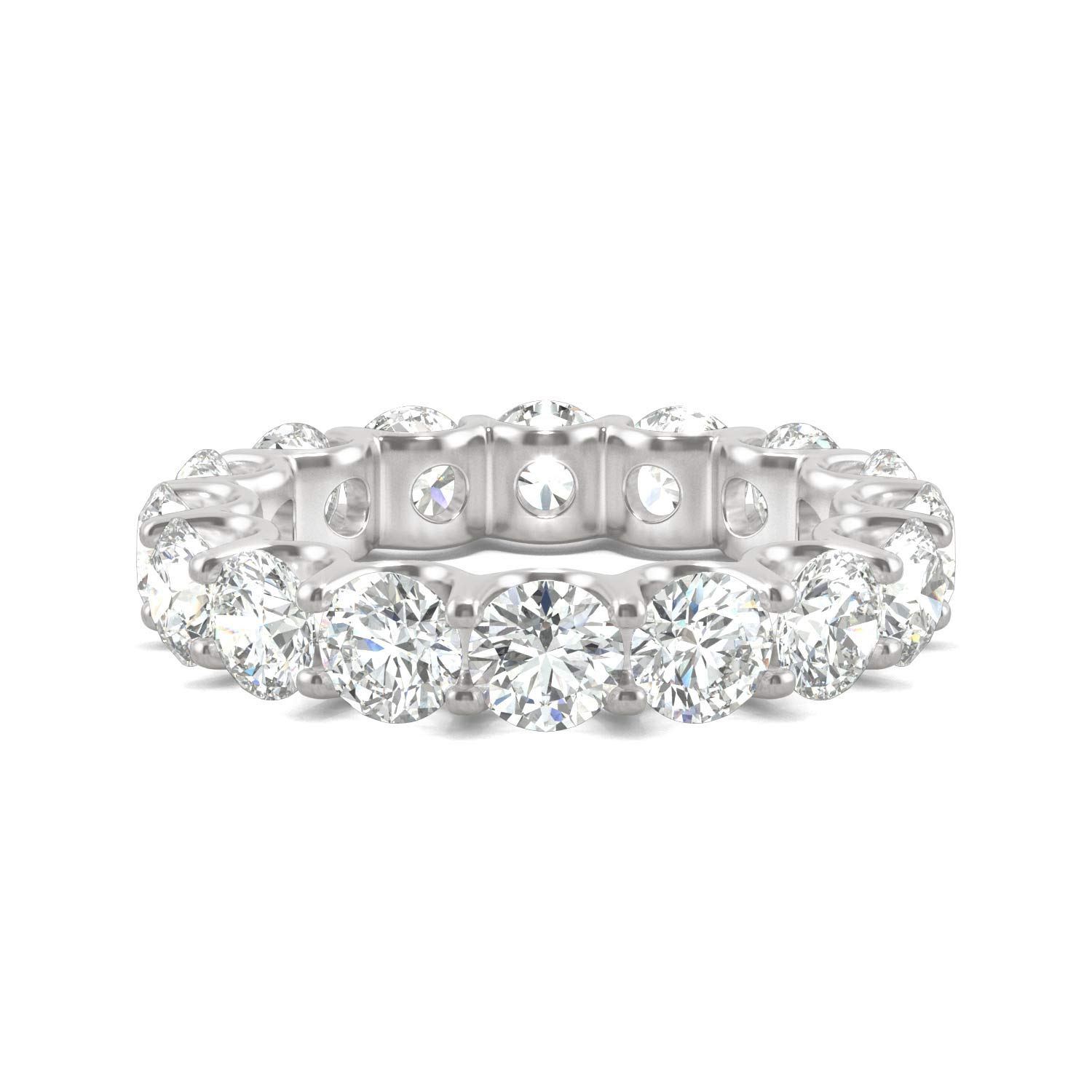 Charles & Colvard Created Moissanite 4.5mm Round Cut Eternity Band for Women | 5.28 cttw DEW | Lab Grown | Solid 14K White Gold with Rhodium | Size 8