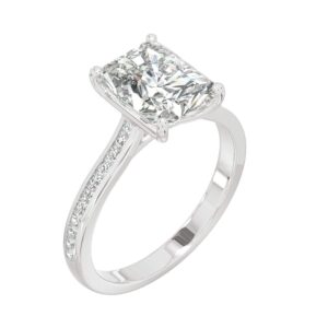 Charles & Colvard Created Moissanite 9x7mm Radiant Cut Engagement Ring for Women | 2.88 cttw DEW | Lab Grown | Solid 14K White Gold with Rhodium | Size 8