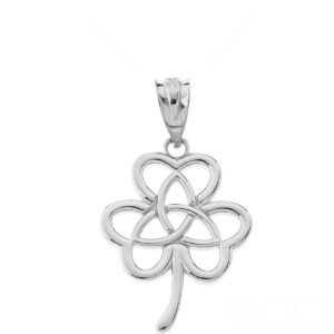 Elegant 925 Sterling Silver Celtic Triquetra Symbol On Shamrock Clover Pendant