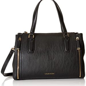 Calvin Klein Reyna Novelty Satchel, Black/Gold, One Size