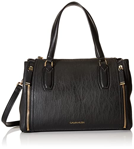 Calvin Klein Reyna Novelty Satchel, Black/Gold, One Size