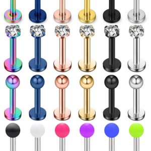 Ruifan 16G Stainless Steel Labret Monroe Lip Ring Tragus Nail Helix Earring Stud Rings Piercing Jewelry 6mm 24PCS