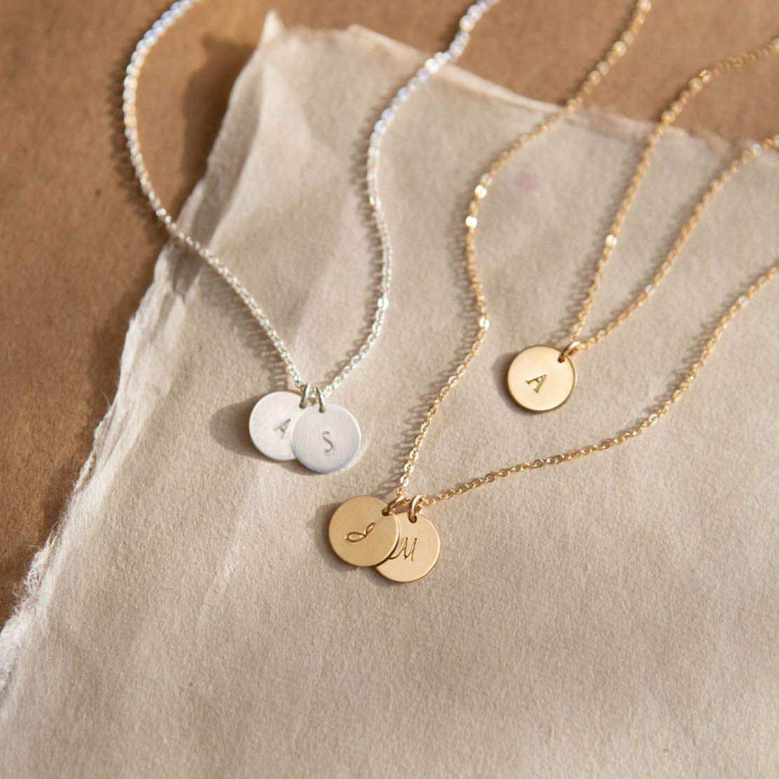 Endless Story 9mm Personalized Dainty Disk Necklace,Custom Initial Necklace,Mothers Necklace, Jewelry Gift for Her (Sterling Silver)