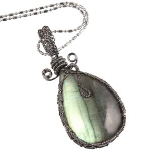 nupuyai natural labradorite necklace for unisex, handmade wire wrapped irregular healing stone pendant with chain 19"