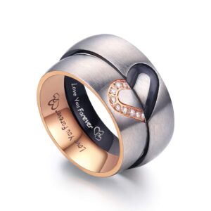 LAVUMO Matching Promise Rings for Couples Love You Forever Wedding Bands Sets for Him and Her Half Heart Rings Stainless Steel 6mm with Box Comfort Fit (Men 14 & Women 7)