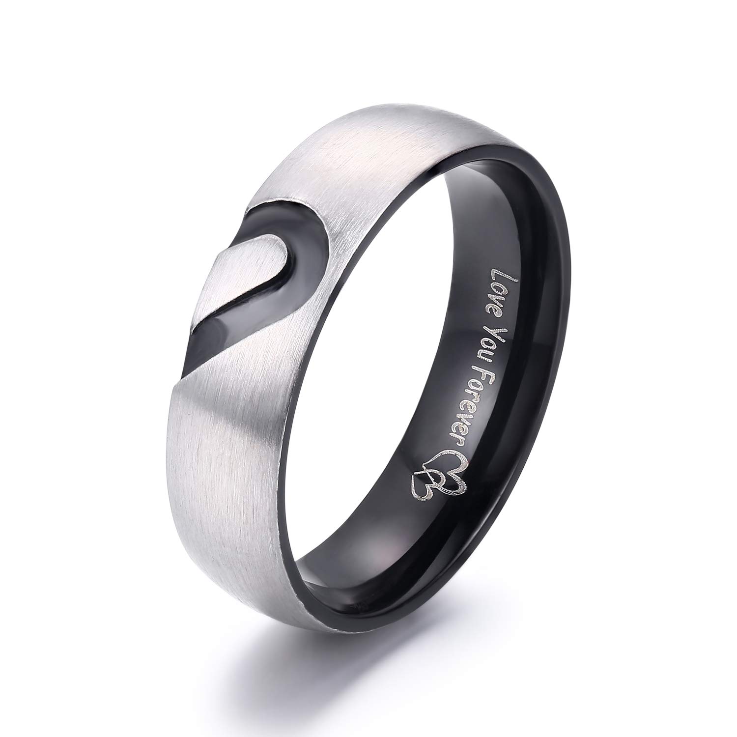 LAVUMO Matching Promise Rings for Couples Love You Forever Wedding Bands Sets for Him and Her Half Heart Rings Stainless Steel 6mm with Box Comfort Fit (Men 14 & Women 7)