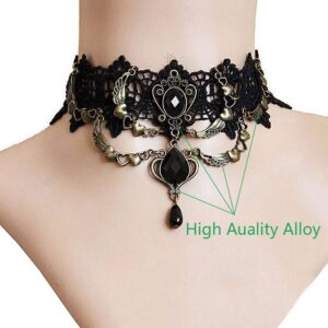 Jurxy Lace Choker Necklace with Bracelet Set Punk Party Gothic Vintage Handmade Retro Victorian Vampire Punk Pendant Necklace Bracelet Wristband for Women Black– Style 2