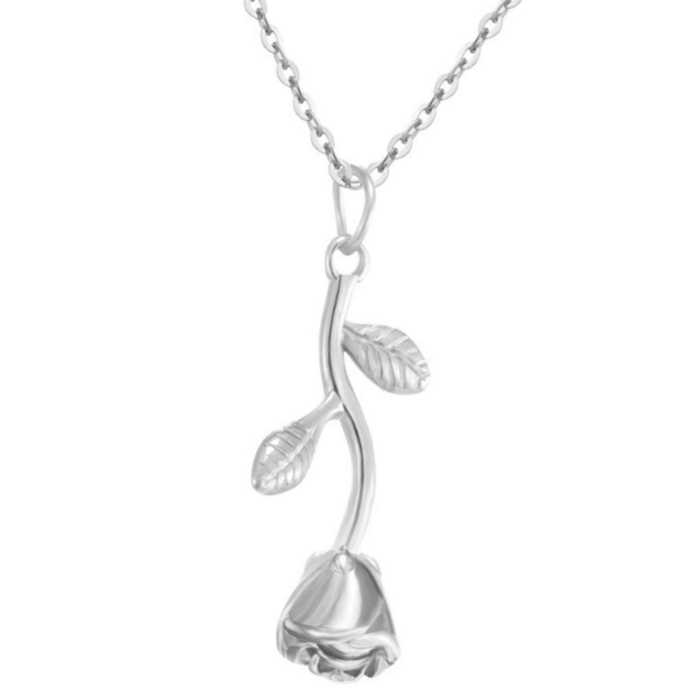 Jude Jewelers Stainless Steel Rose Flower Style Statement Pendant Party Necklace (Silver)