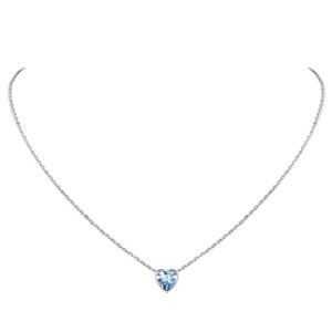 suplight march birthstone necklace 925 sterling silver small blue aquamarine heart necklace for women