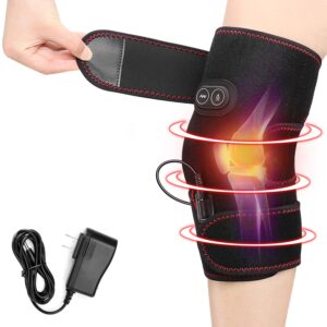 PKSTONE Heated Knee Brace Wrap, 3 Adjustable Heat and Vibration Knee Massager for Arthritis Knee Pain Relief Massaging Knee Pad with AC Adapter (No Battery)