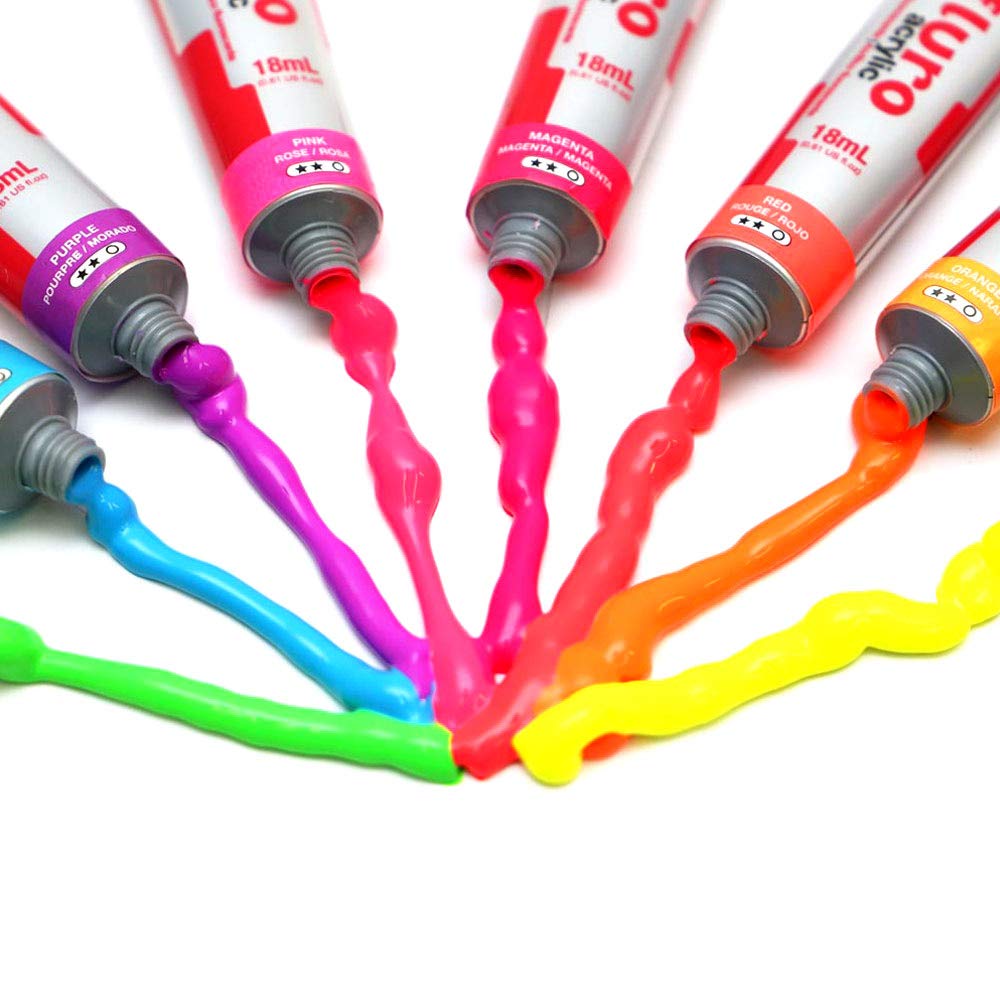 Mont Marte Fluoro Acrylic Paint Intro Set, 8 x 0.61oz (18ml) Tubes, 8 Colours, Suitable for Use with Canvas, Card, Paper and Wood