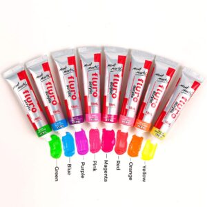 Mont Marte Fluoro Acrylic Paint Intro Set, 8 x 0.61oz (18ml) Tubes, 8 Colours, Suitable for Use with Canvas, Card, Paper and Wood