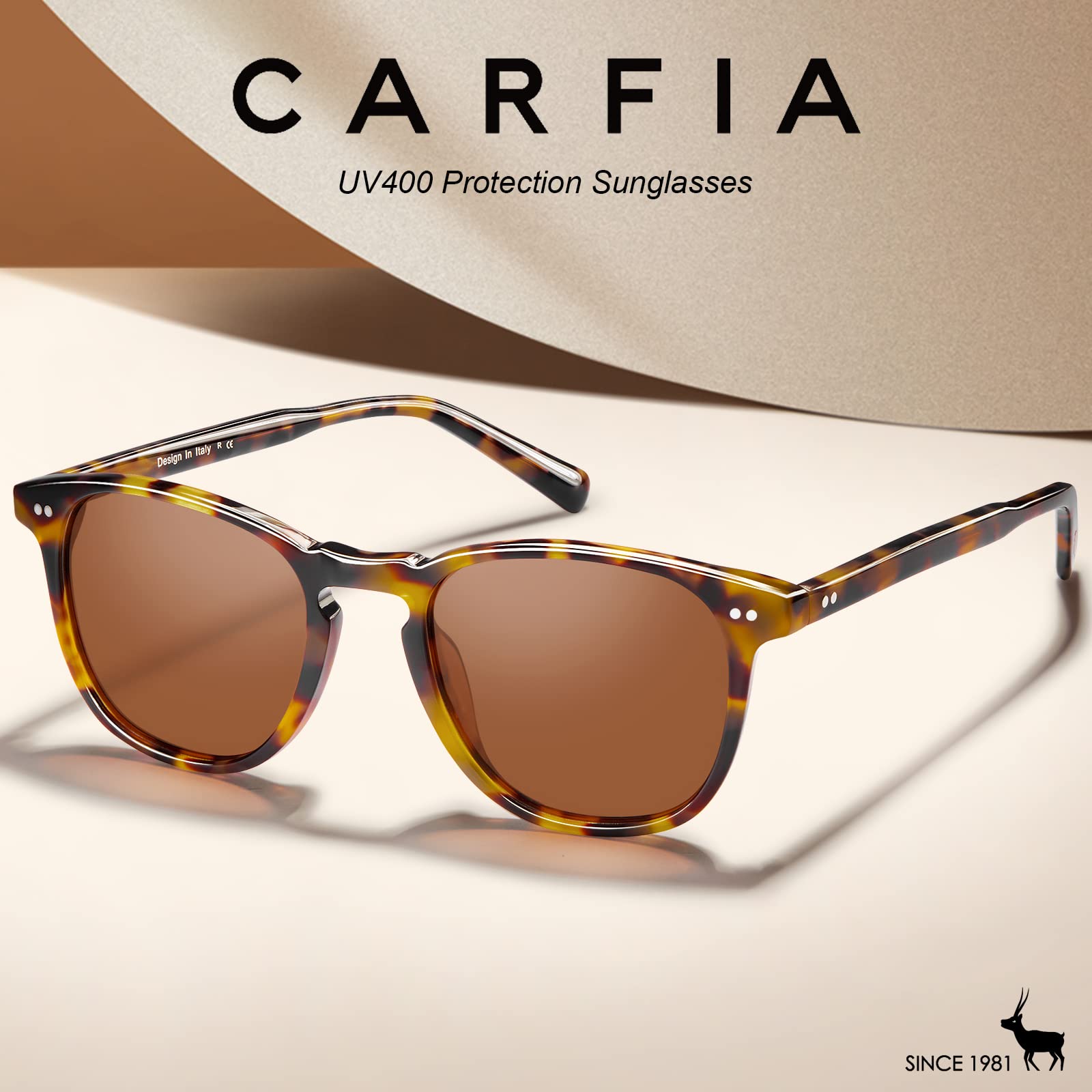 CARFIA Retro Polarized Sunglasses for Women Small and Medium Face UV Protection, Handcrafted Acetate Frame Sunnies CA5285