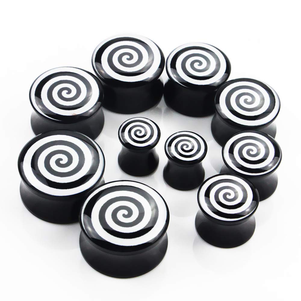 Awinrel Checkered and Spiral Saddle Ear Gauges Set UV Acrylic Ear Plugs Tunnel Stretcher Expander Body Piercing Jewelry 4 Pieces 00G 10mm