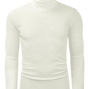 TAPULCO Men's Long Sleeve Knitted Textured Fashion White Slim Fit Thin Lightweight Turtle-Neck T-Shirt Casual Stylish Ski Jumpers Solid Turtleneck Ivory X-Large