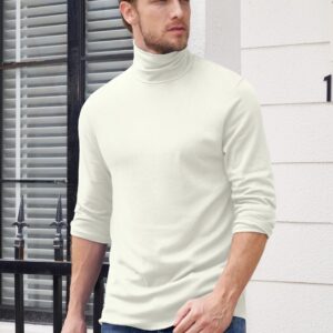 TAPULCO Men's Long Sleeve Knitted Textured Fashion White Slim Fit Thin Lightweight Turtle-Neck T-Shirt Casual Stylish Ski Jumpers Solid Turtleneck Ivory X-Large