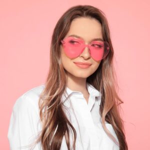 Frienda 6 Pairs Valentines Heart Sunglasses Transparent Love Glasses Tinted Eyewear Rimless Glasses (Light Pink)