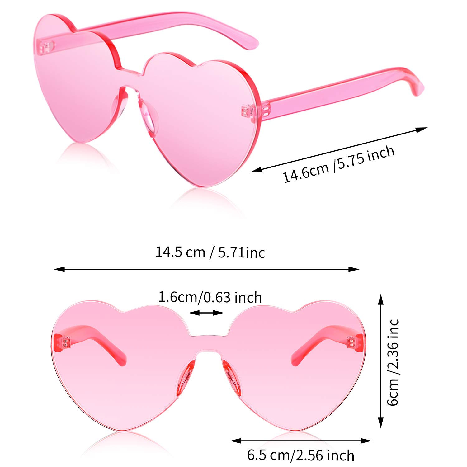 Frienda 6 Pairs Valentines Heart Sunglasses Transparent Love Glasses Tinted Eyewear Rimless Glasses (Light Pink)