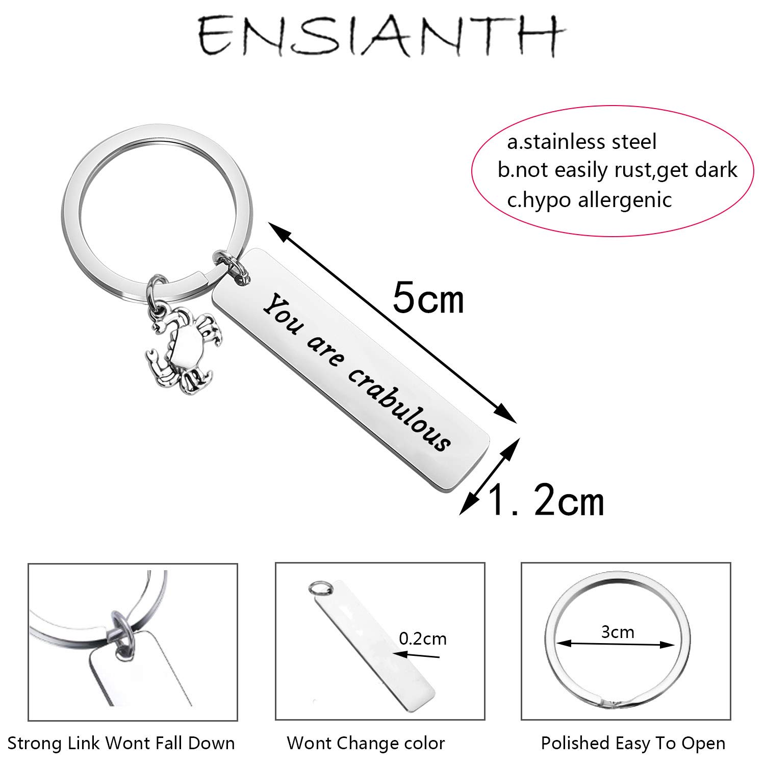 ENSIANTH Funny Crab Keychain You Are Crabulous Keychain Crab Jewelry for BFF Traveler Gift (Crab Key)