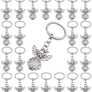 PHAETON 50PCS Silver Tone Guardian Angel Charm Keychain Key Ring