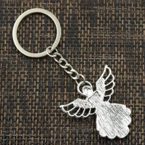 PHAETON 50PCS Silver Tone Guardian Angel Charm Keychain Key Ring