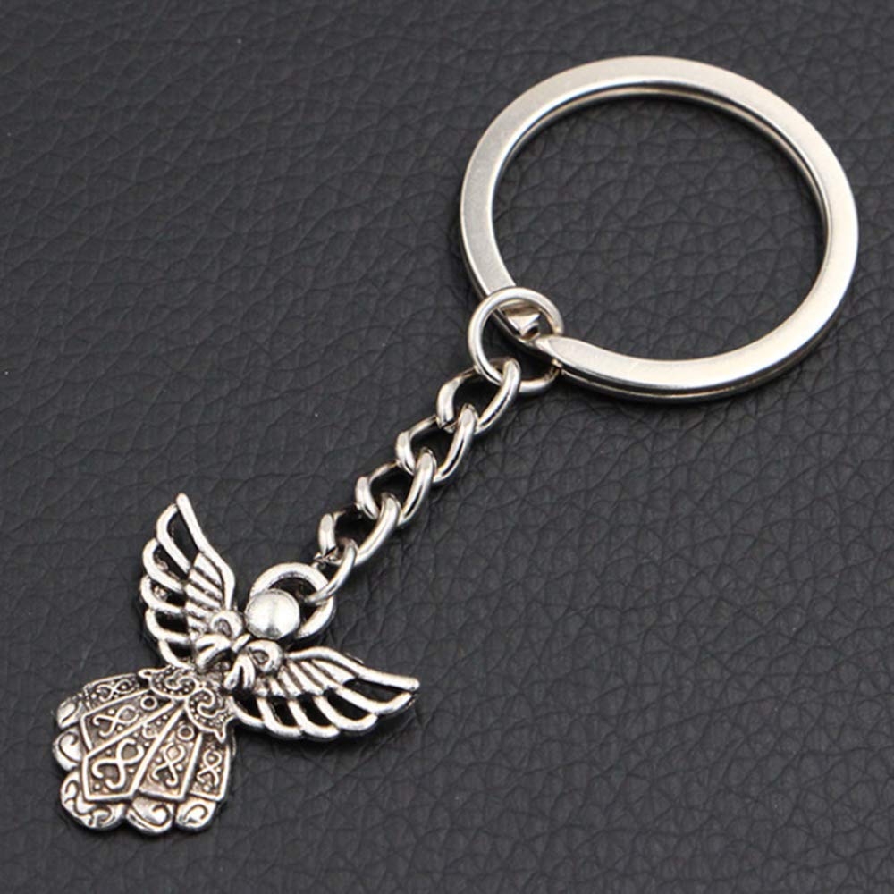 PHAETON 50PCS Silver Tone Guardian Angel Charm Keychain Key Ring