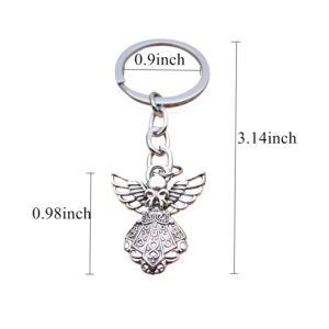 PHAETON 50PCS Silver Tone Guardian Angel Charm Keychain Key Ring