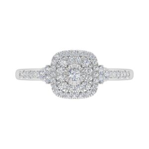 FINEROCK 1/3 Carat Cushion Cut Halo Diamond Engagement Ring in 10K White Gold - IGI Certified (Ring Size 8)