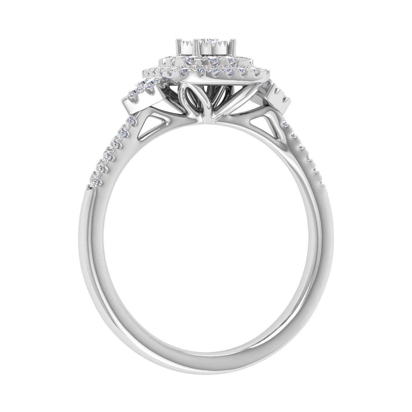 FINEROCK 1/3 Carat Cushion Cut Halo Diamond Engagement Ring in 10K White Gold - IGI Certified (Ring Size 8)