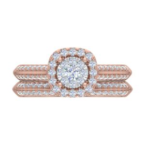 FINEROCK 3/4 Carat Halo Diamond Bridal Ring Set in 14K Rose Gold - IGI Certified (Ring Size 6)