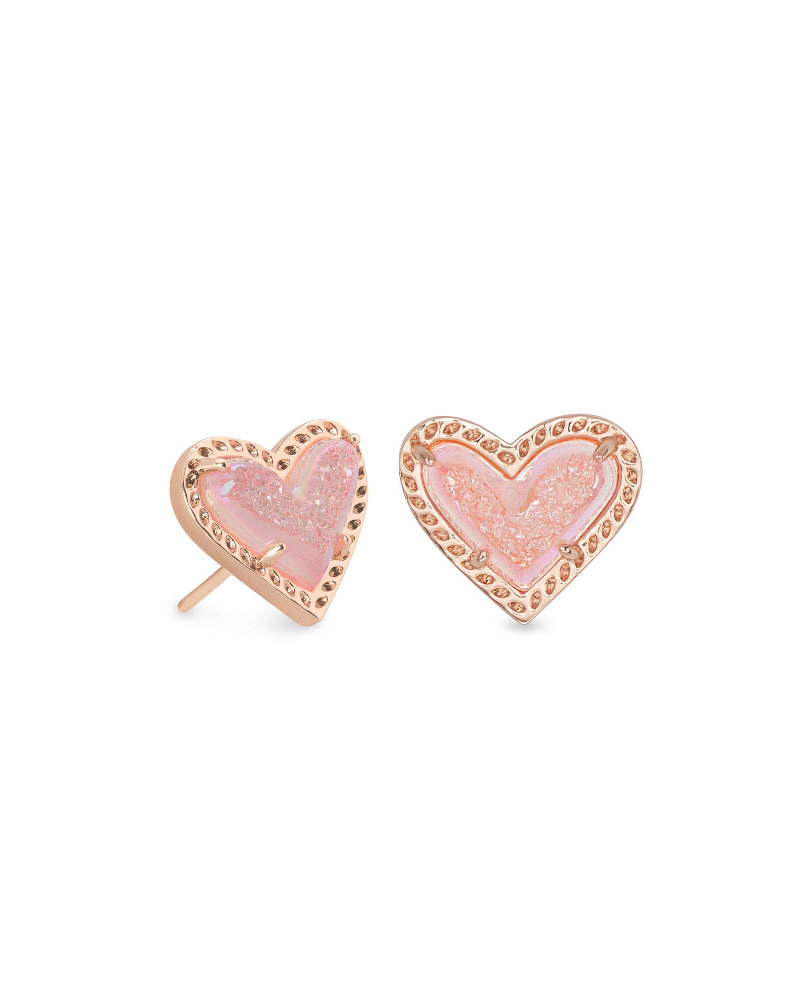 Kendra Scott Ari Heart Stud Earrings for Women, Fashion Jewelry, 14k Rose Gold-Plated, Pink Drusy