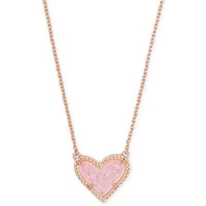 Kendra Scott Ari Heart Adjustable Length Pendant Necklace for Women, Fashion Jewelry, 14k Rose Gold-Plated, Pink Drusy