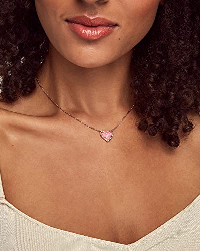 Kendra Scott Ari Heart Adjustable Length Pendant Necklace for Women, Fashion Jewelry, 14k Rose Gold-Plated, Pink Drusy