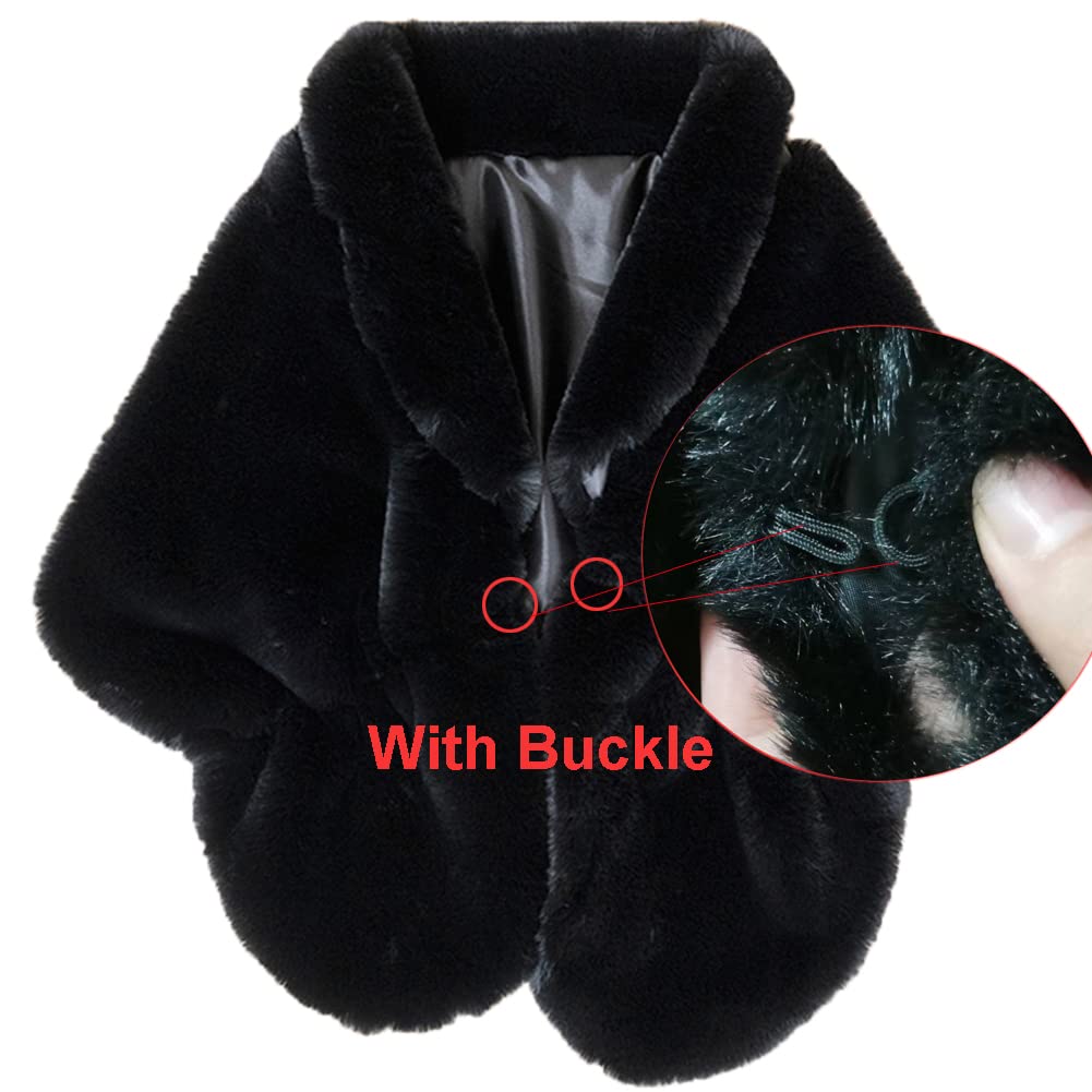 Fashowlife Faux Fur Cloak Shawl Fur Scarf Warm Wrap Stole Shrug Autumn Winter For Wedding Party (Black Shawl)