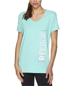 reebok womens ondas workout graphic t-shirt, blue, medium